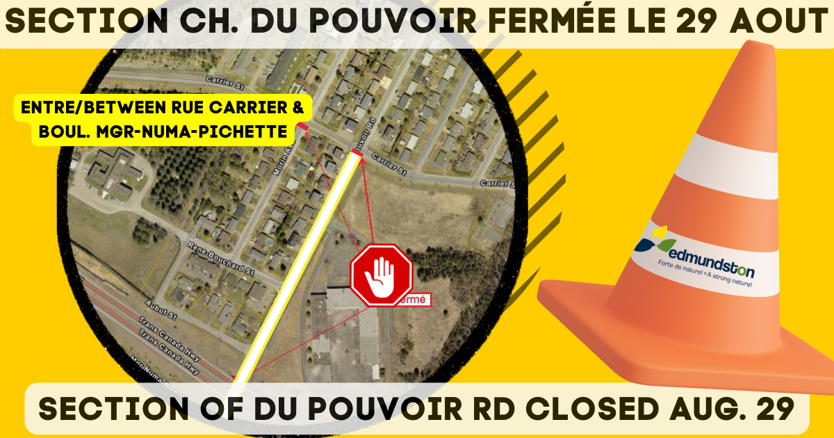 A section of Du Pouvoir Road closed on August 29