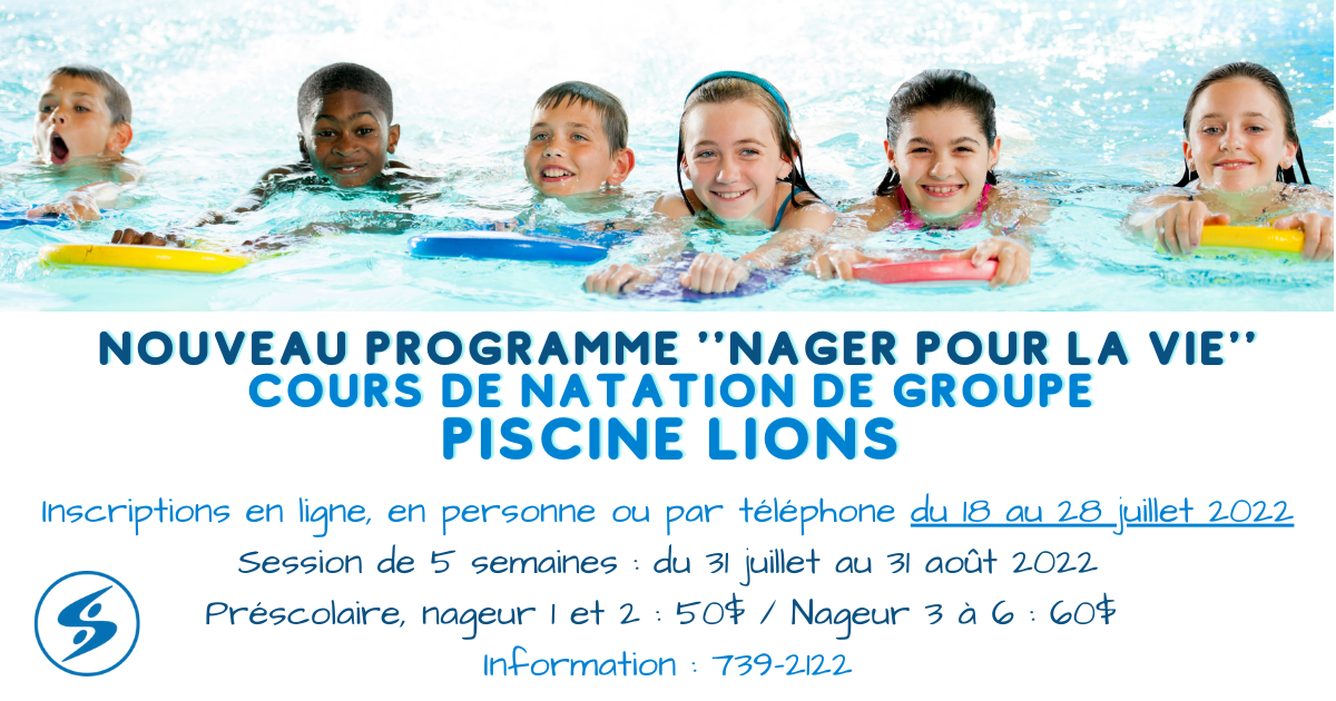Inscriptions cours de natation - été 2022 à la piscine Lions